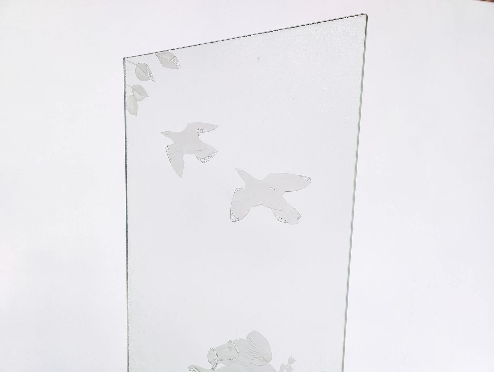 Mid-Century Modern Pair of Engraved Glass Panels, 1950s For Sale 2