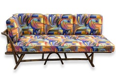 Mid-Century Modern Pair of Ficks Reed Bamboo Chaise Sofas W/ Funky 90s Fabric