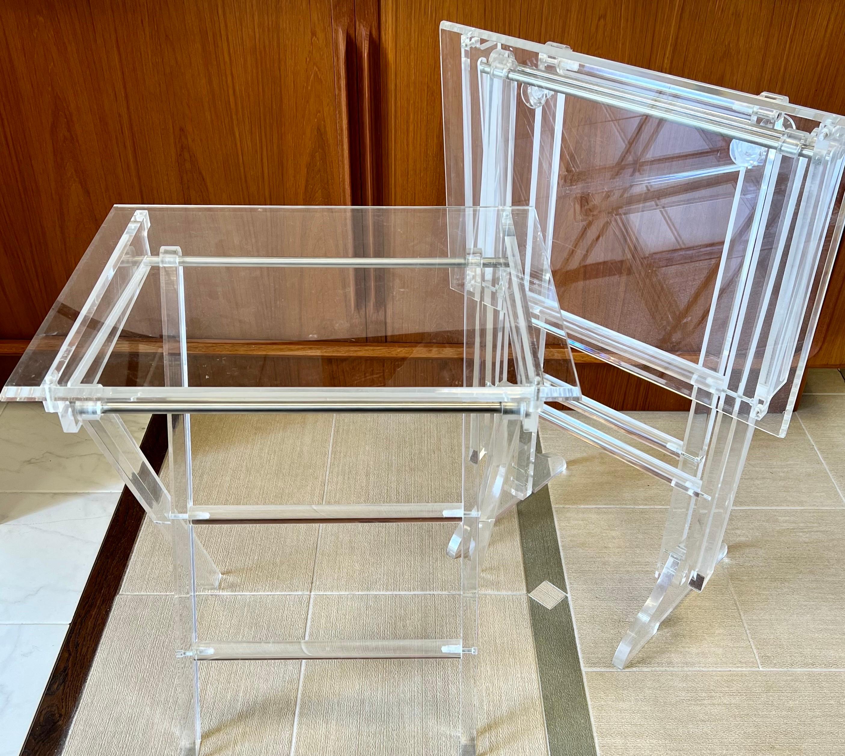 Mid-Century Modern Mid Century Modern Pair of Fold-Up Lucite TV Tray Tables with Stand