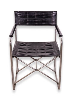 Coppia di sedie da regista italiane Foldes in pelle e cromo del Mid Century Modern