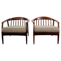 Mid-Century Modern Pair of Folke Ohlsson for Dux Teak Spindle Lounge Chairs