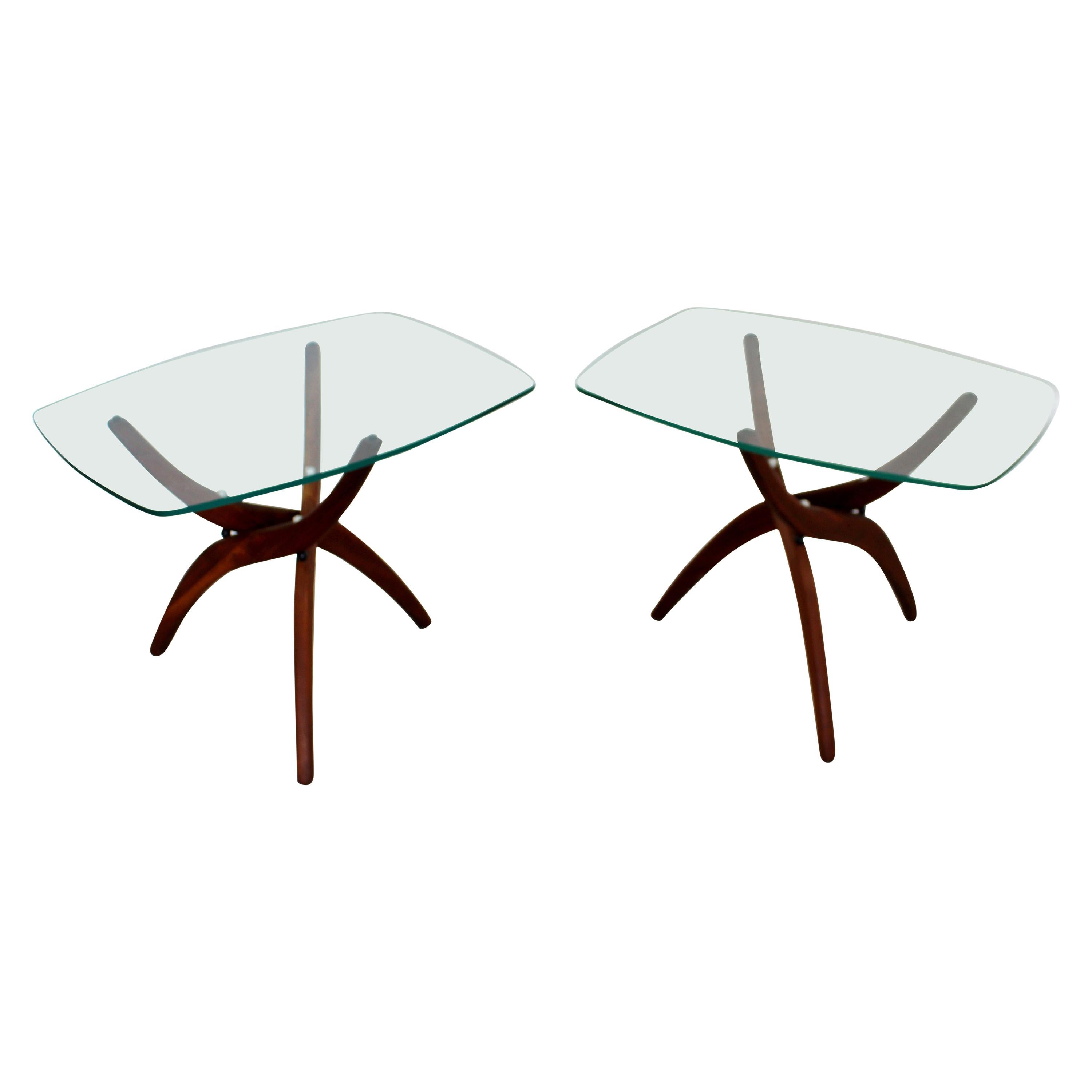 Mid-Century Modern Pair of Forest Wilson Side End Tables Walnut and Glass, 1960s