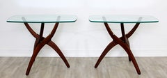 Mid-Century Modern Pair of Forest Wilson Side End Tables Walnut and Glass, 1960s