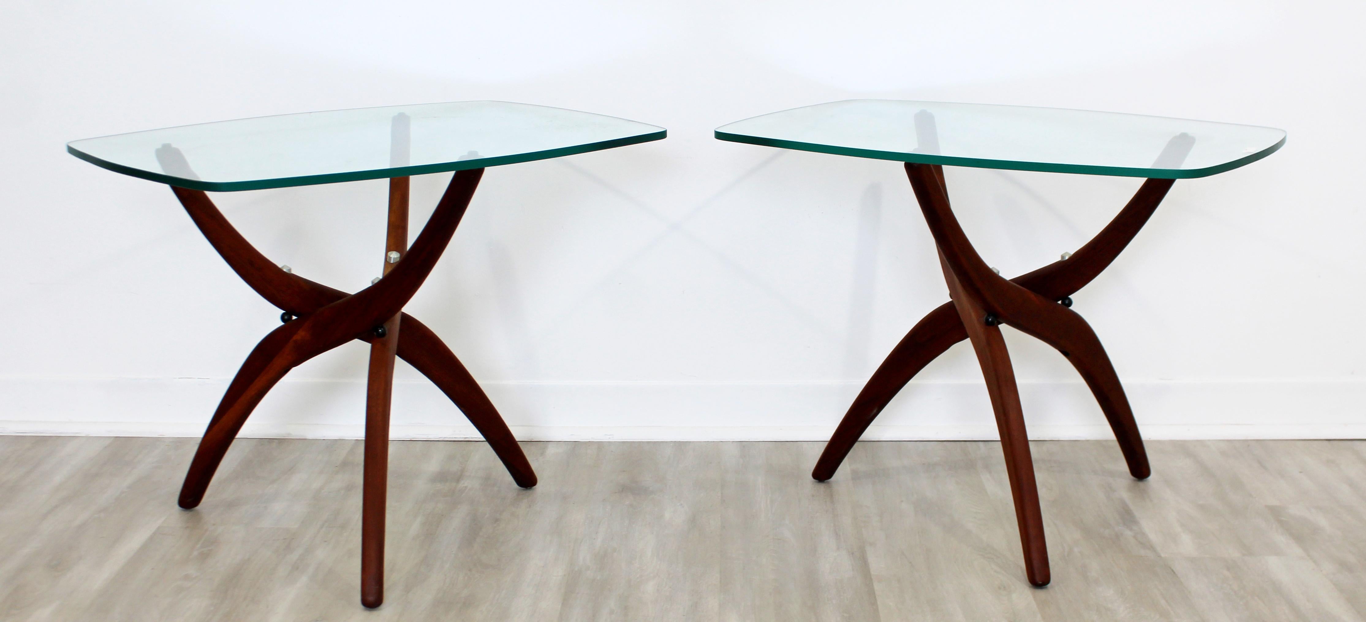 Mid-20th Century Mid-Century Modern Pair of Forest Wilson Side End Tables Walnut and Glass, 1960s