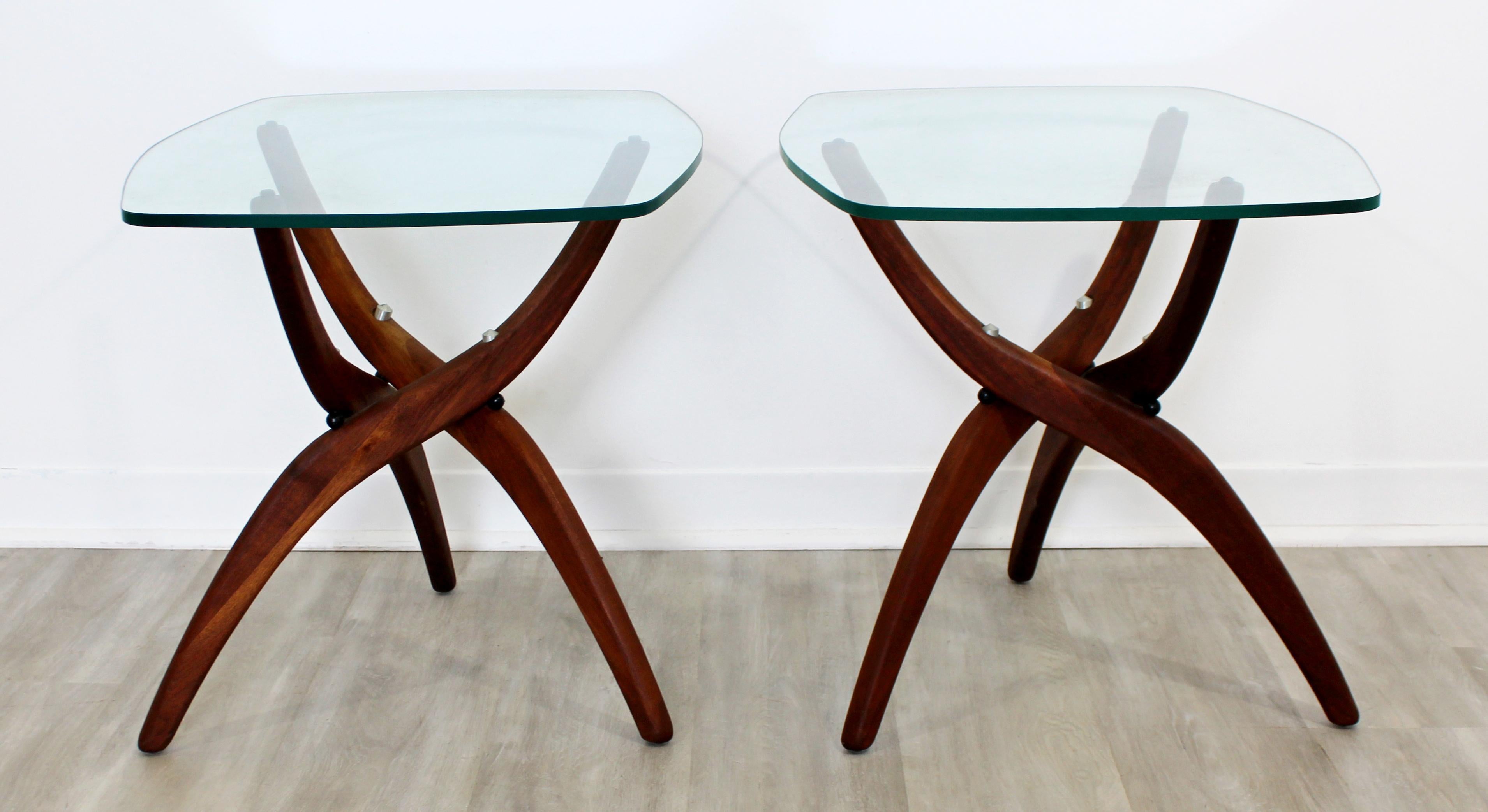 Mid-Century Modern Pair of Forest Wilson Side End Tables Walnut and Glass, 1960s 1