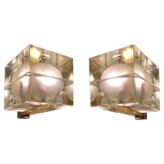 Mid-Century Modern Pair of Frosted Glass Cubosfera Wall Lights