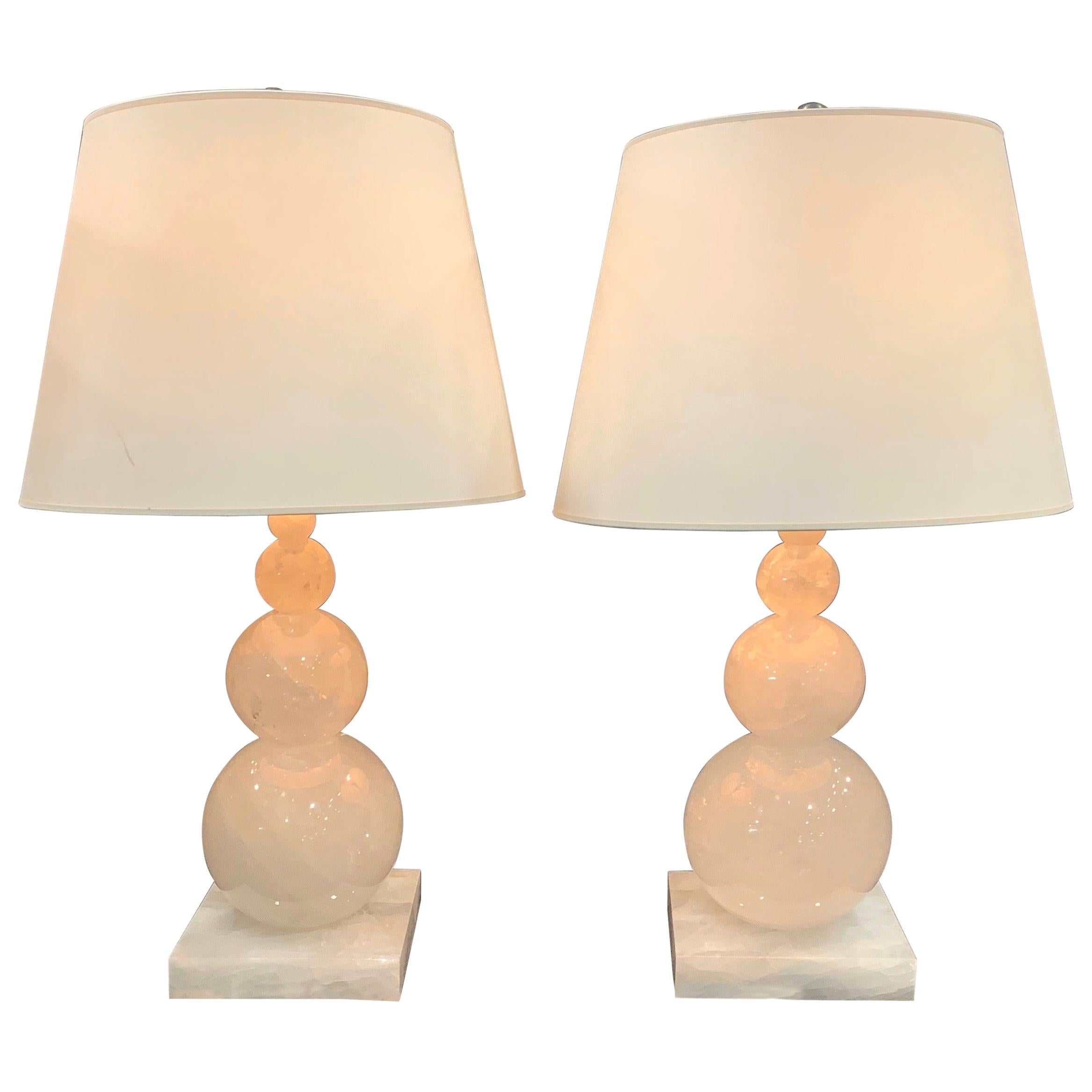 Mid-Century Modern Pair of Graduating Rock Crystal Round Ball Form Lamps For Sale