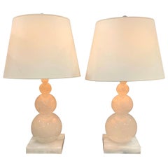 Mid-Century Modern Pair of Graduating Rock Crystal Round Ball Form Lamps