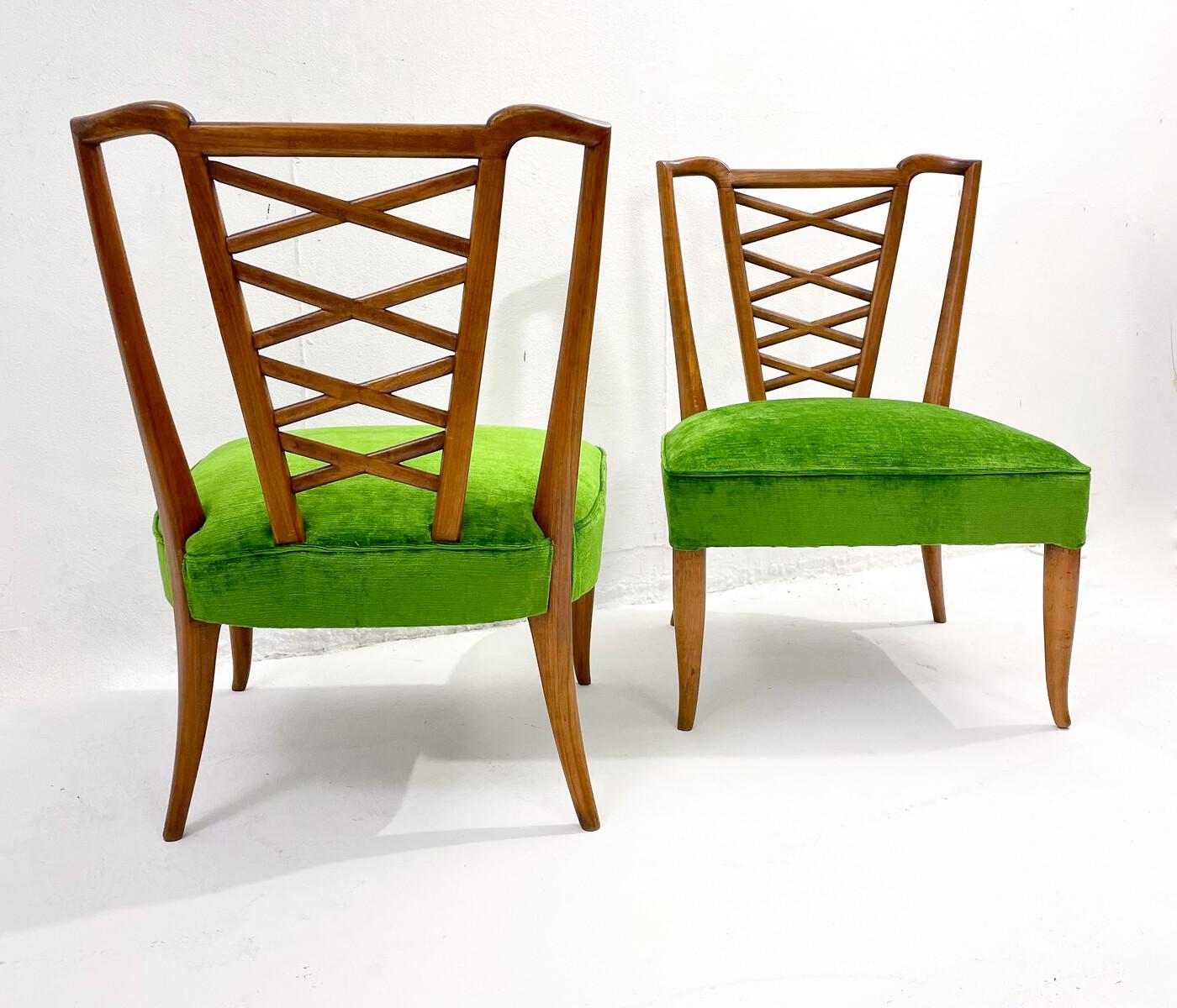 Wood Mid-Century Modern Pair of Green Fireside Armchairs by Osvaldo Borsani