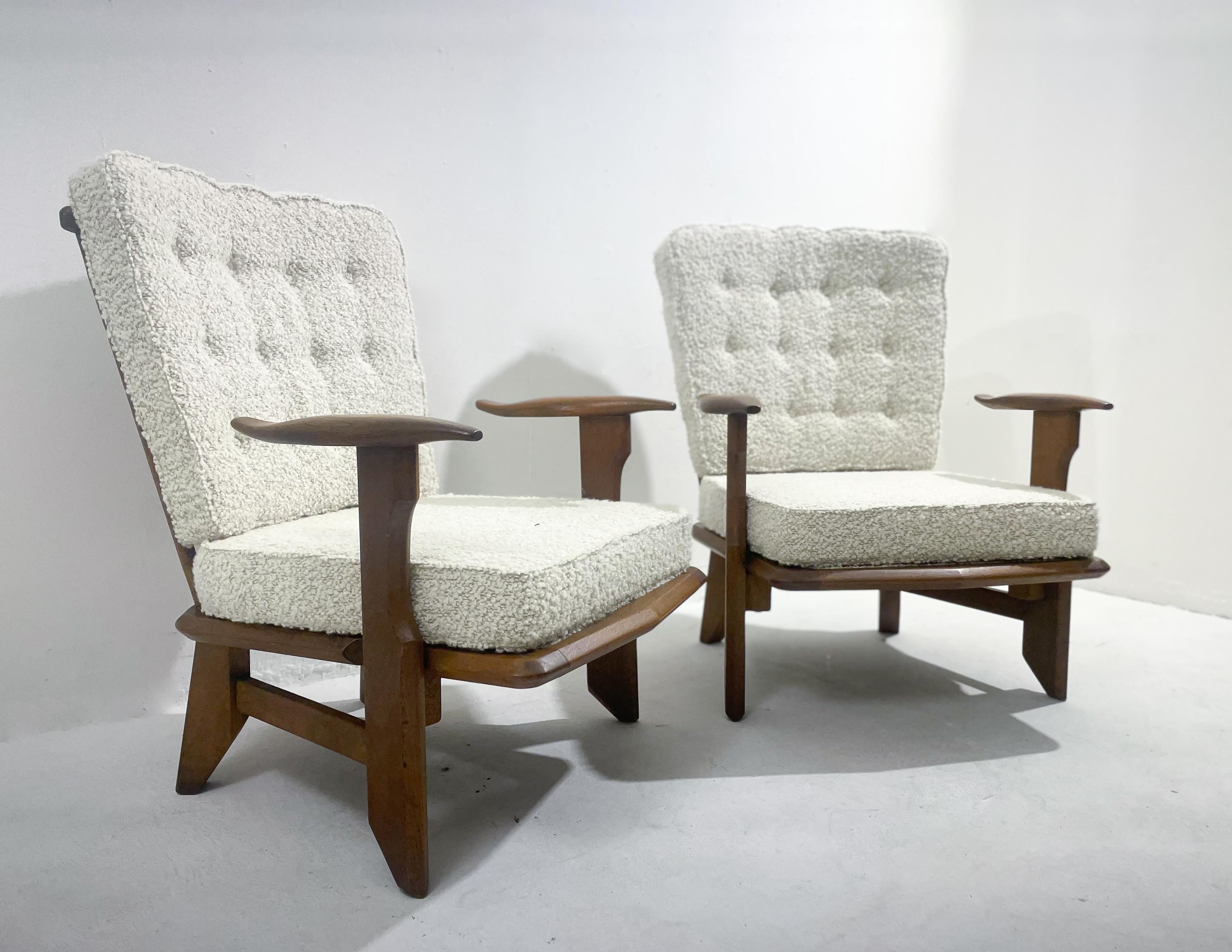 Français Paire de fauteuils Guillerme et Chambron de style moderne du milieu du siècle, France, années 1960 en vente