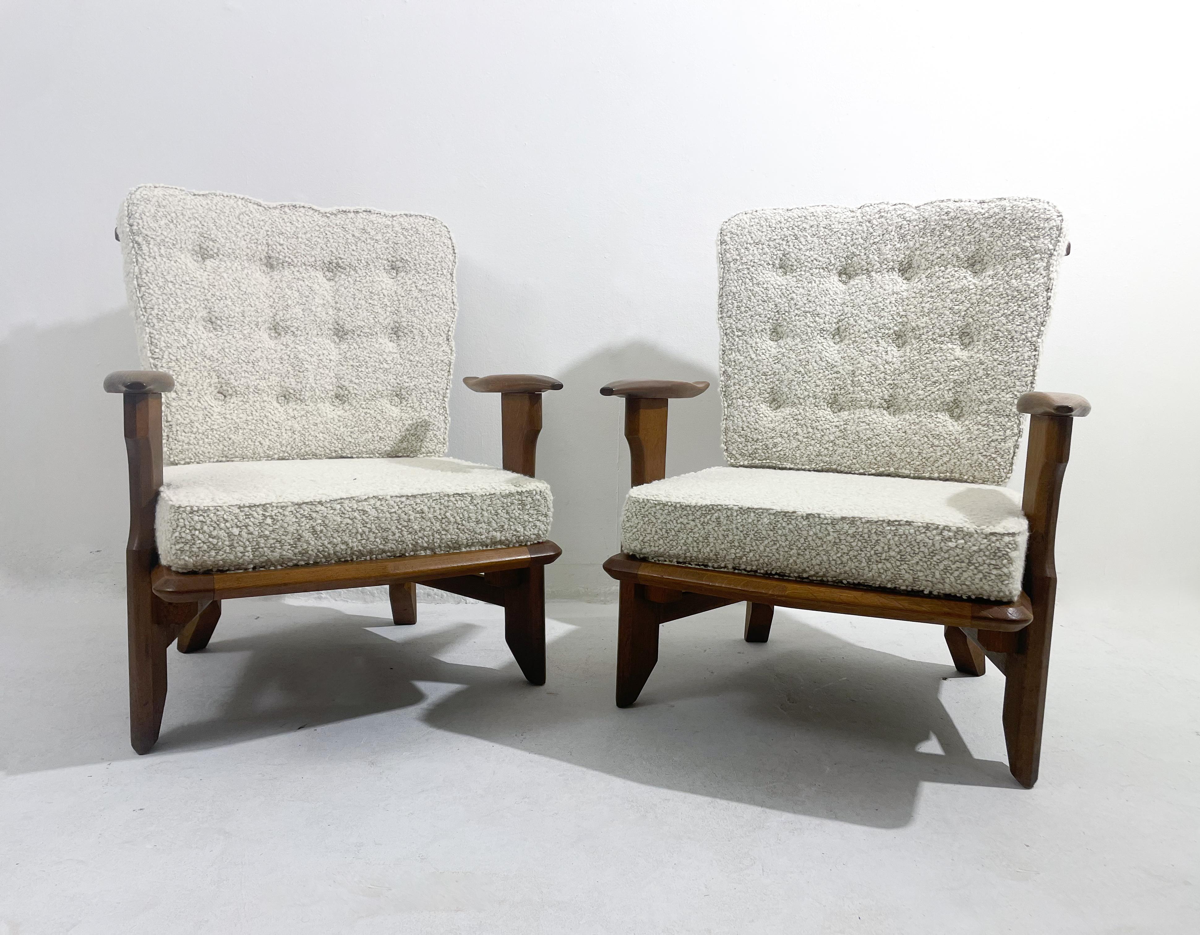 Mid-20th Century Mid-Century Modern Pair of Guillerme et Chambron Armchairs, France, 1960s For Sale