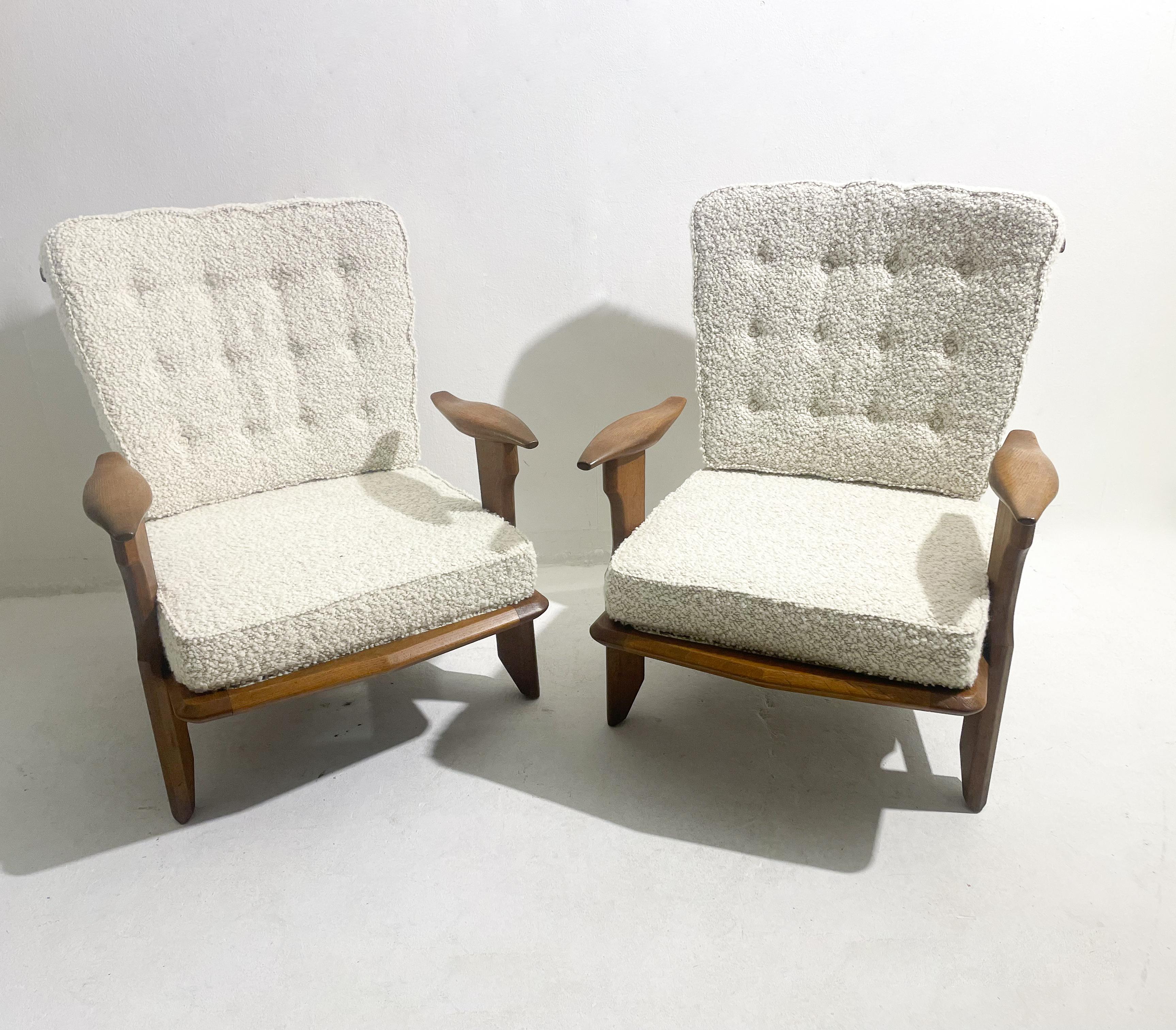 Fabric Mid-Century Modern Pair of Guillerme et Chambron Armchairs, France, 1960s For Sale