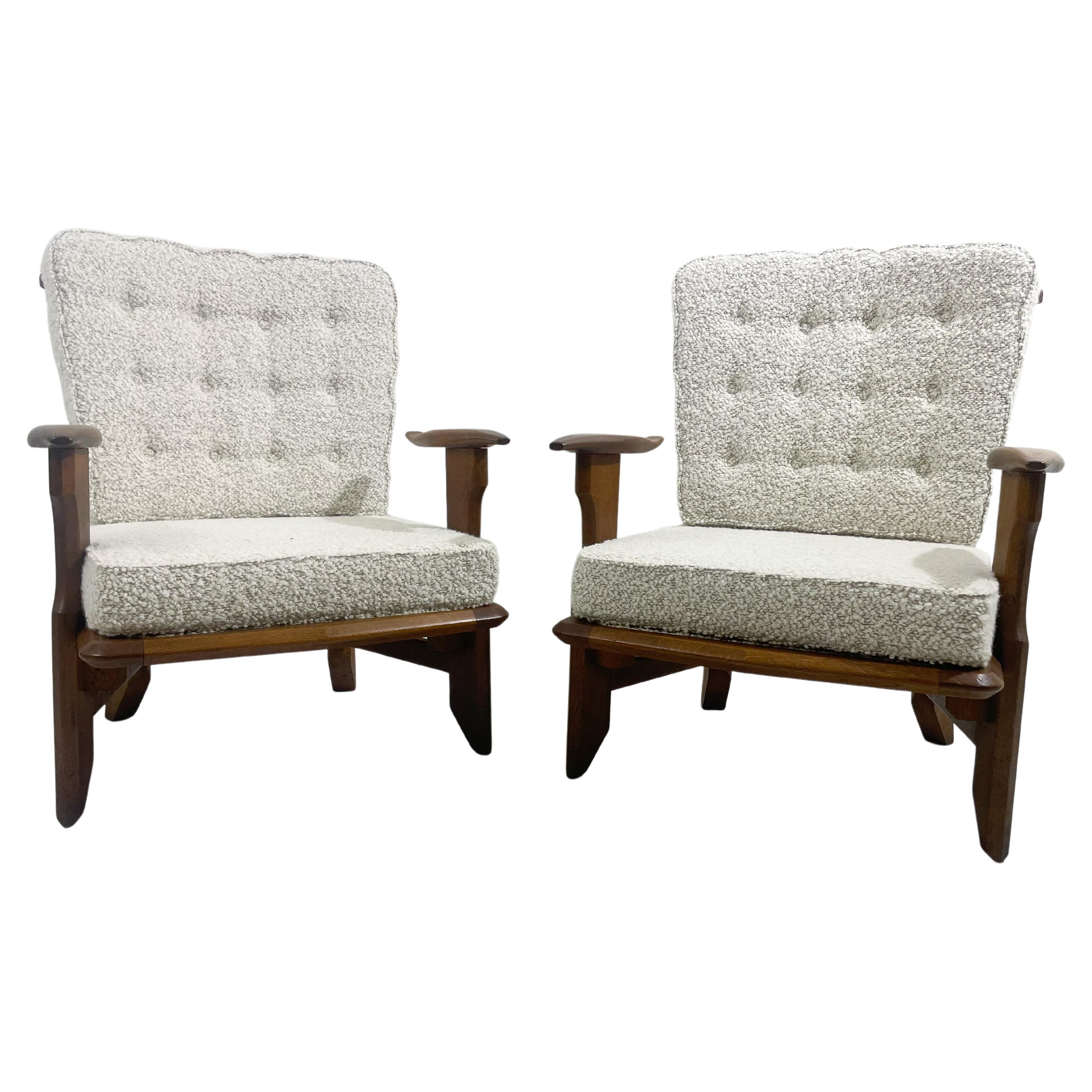 Mid-Century Modern Pair of Guillerme et Chambron Armchairs, France, 1960s For Sale