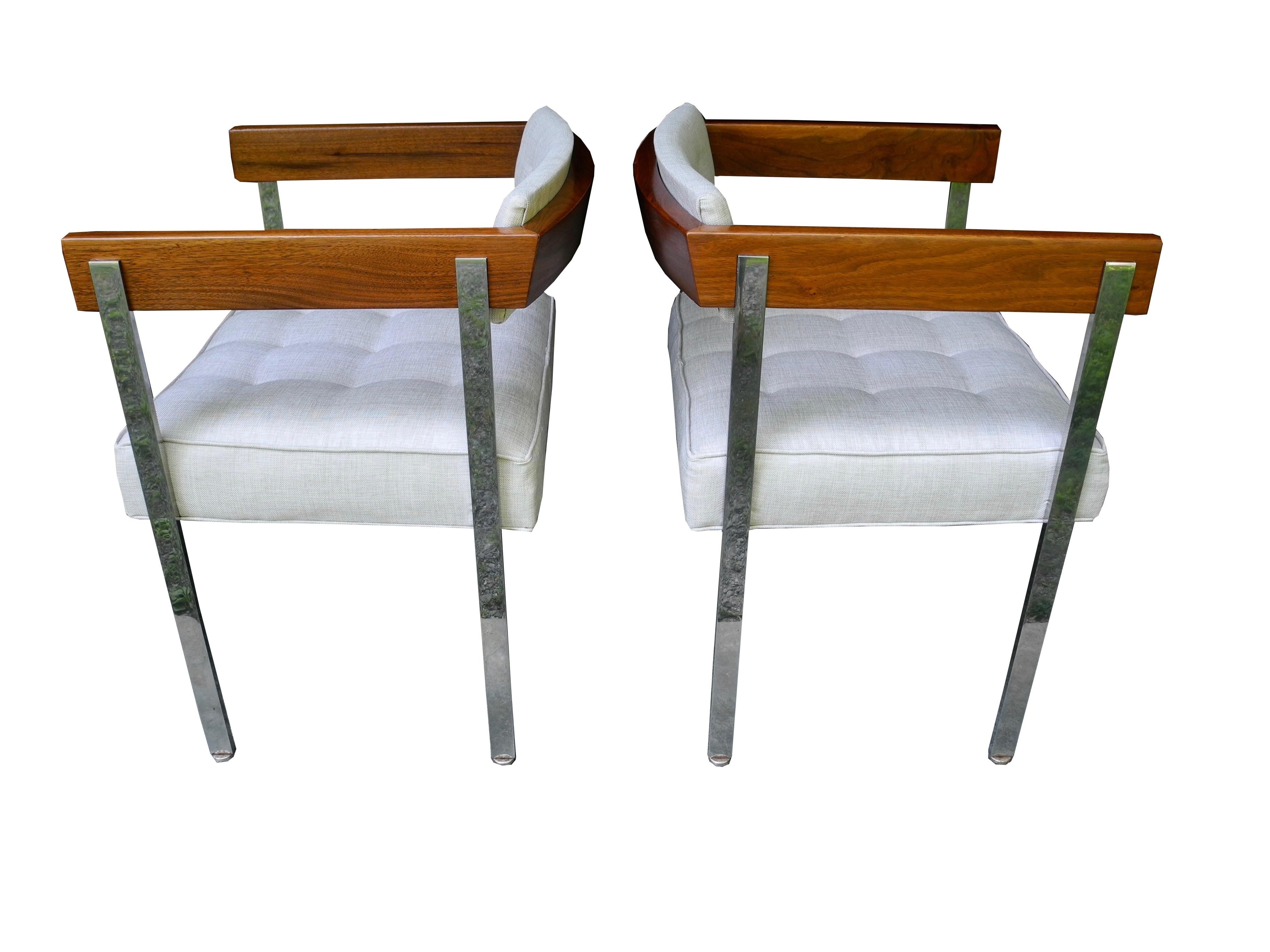 Stainless Steel Mid-Century Modern Pair of Harvey Probber Pull-Up Side Chairs For Sale