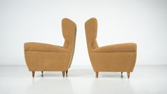 Mid-Century Modern Pair of Highback Armchairs, New Upholstery