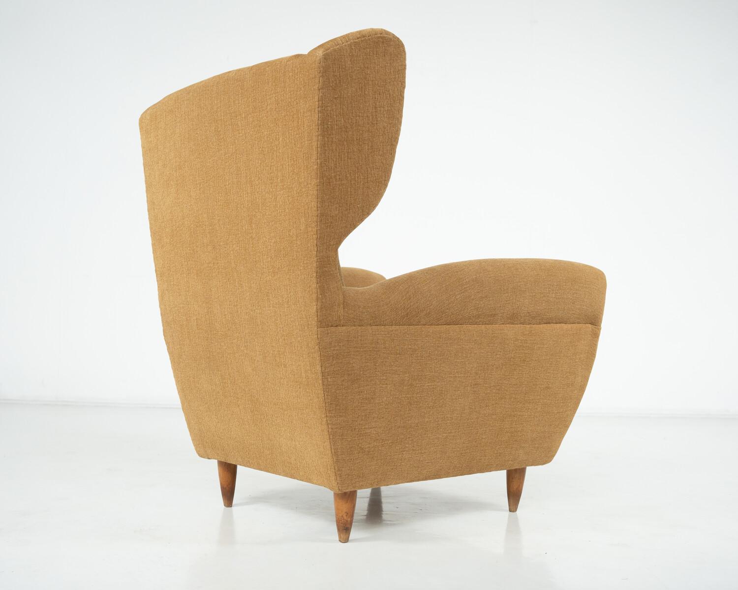 Paire de fauteuils à dossier haut, moderne du milieu du siècle, nouvelle tapisserie Bon état - En vente à Brussels, BE