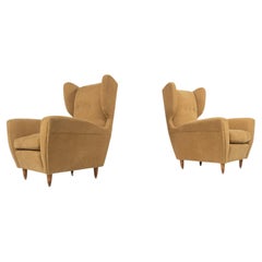 Mid-Century Modern Pair of Highback Armchairs, New Upholstery