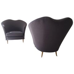 Mid-Century Modern Pair of Italian Armchairs by Cesare Lacca