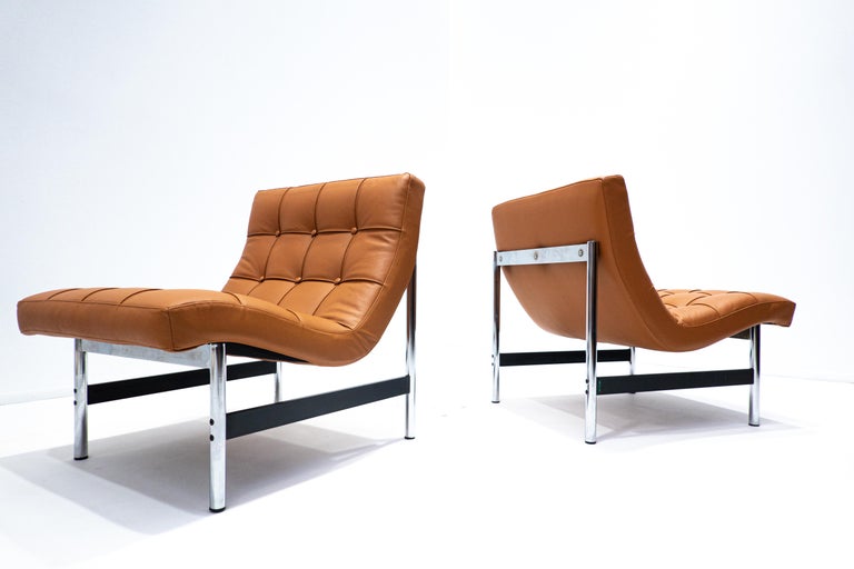 Late 20th Century Mid-Century Modern Pair of Italian Armchairs, Cognac Leather, 1970s For Sale