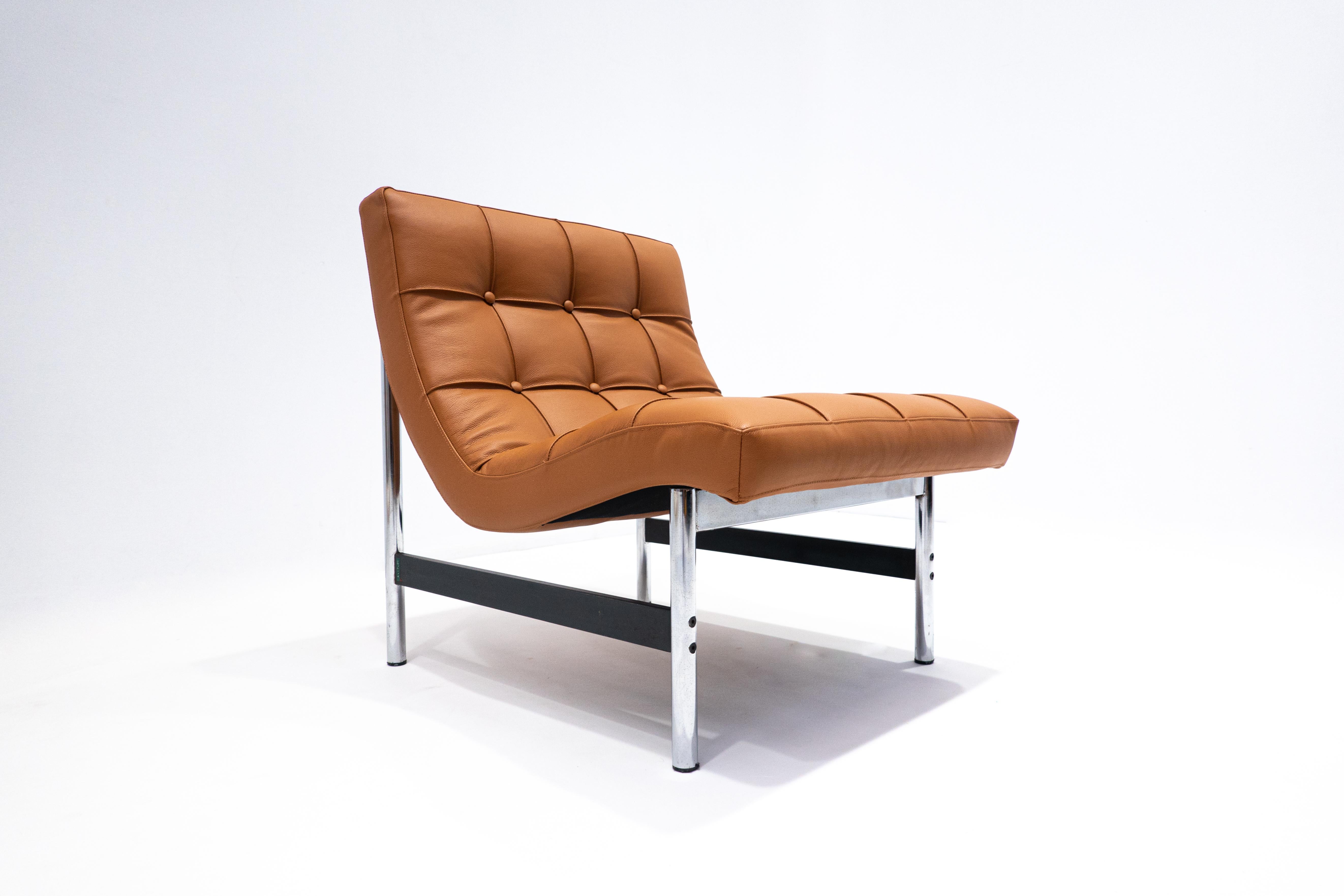 Fin du 20e siècle Paire de fauteuils italiens modernes du milieu du siècle dernier, cuir cognac, 1970 en vente