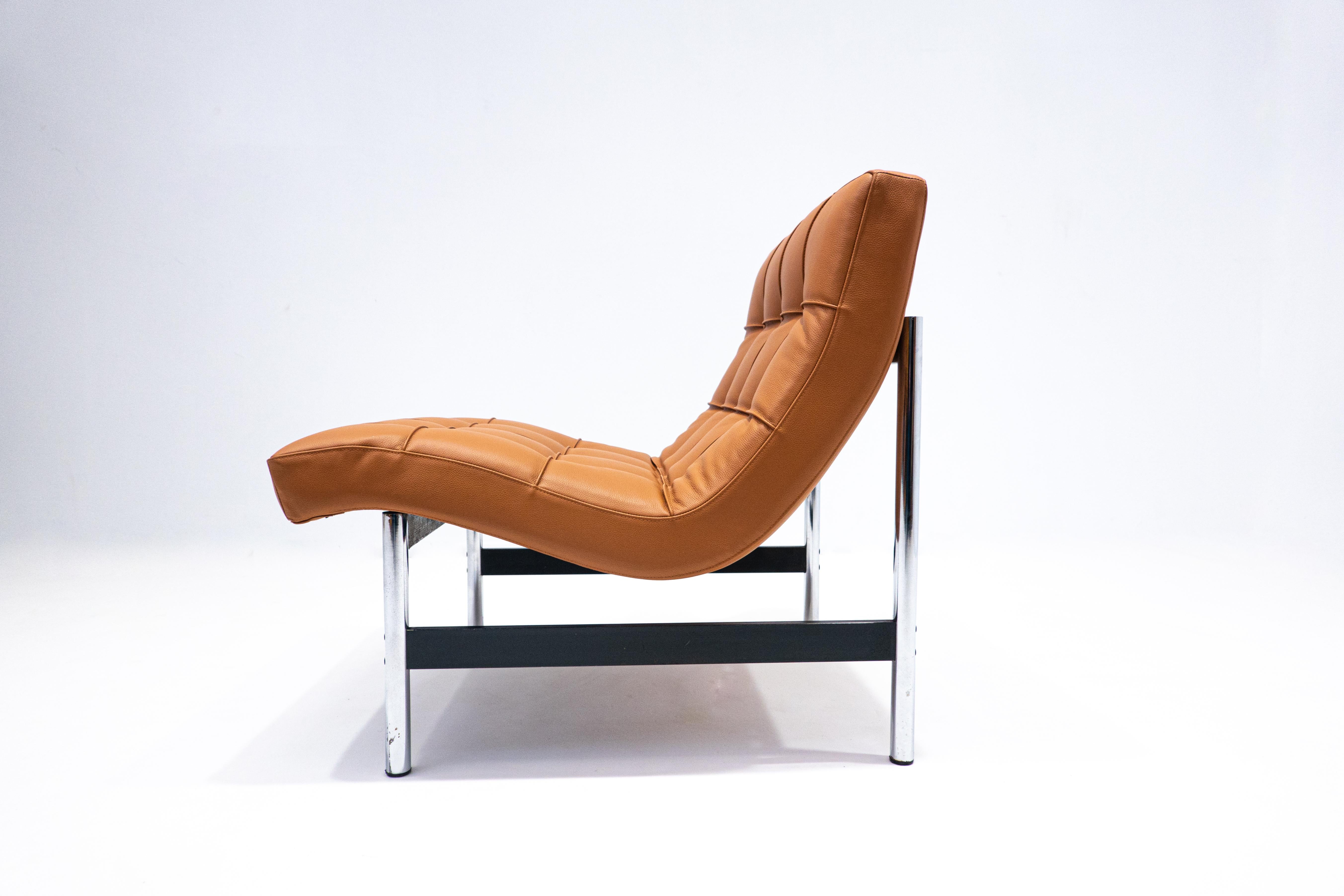 Paire de fauteuils italiens modernes du milieu du siècle dernier, cuir cognac, 1970 en vente 2
