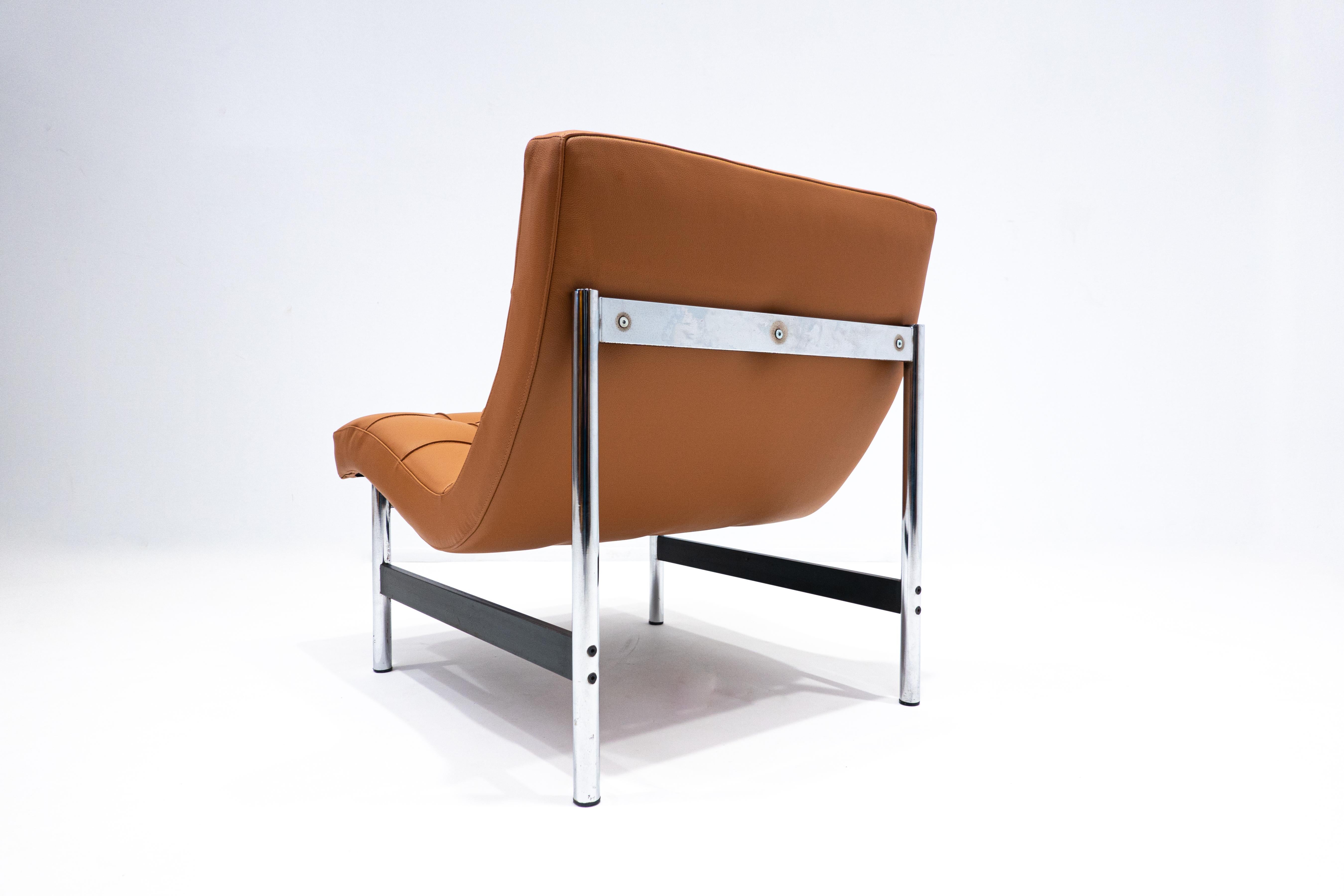 Paire de fauteuils italiens modernes du milieu du siècle dernier, cuir cognac, 1970 en vente 3
