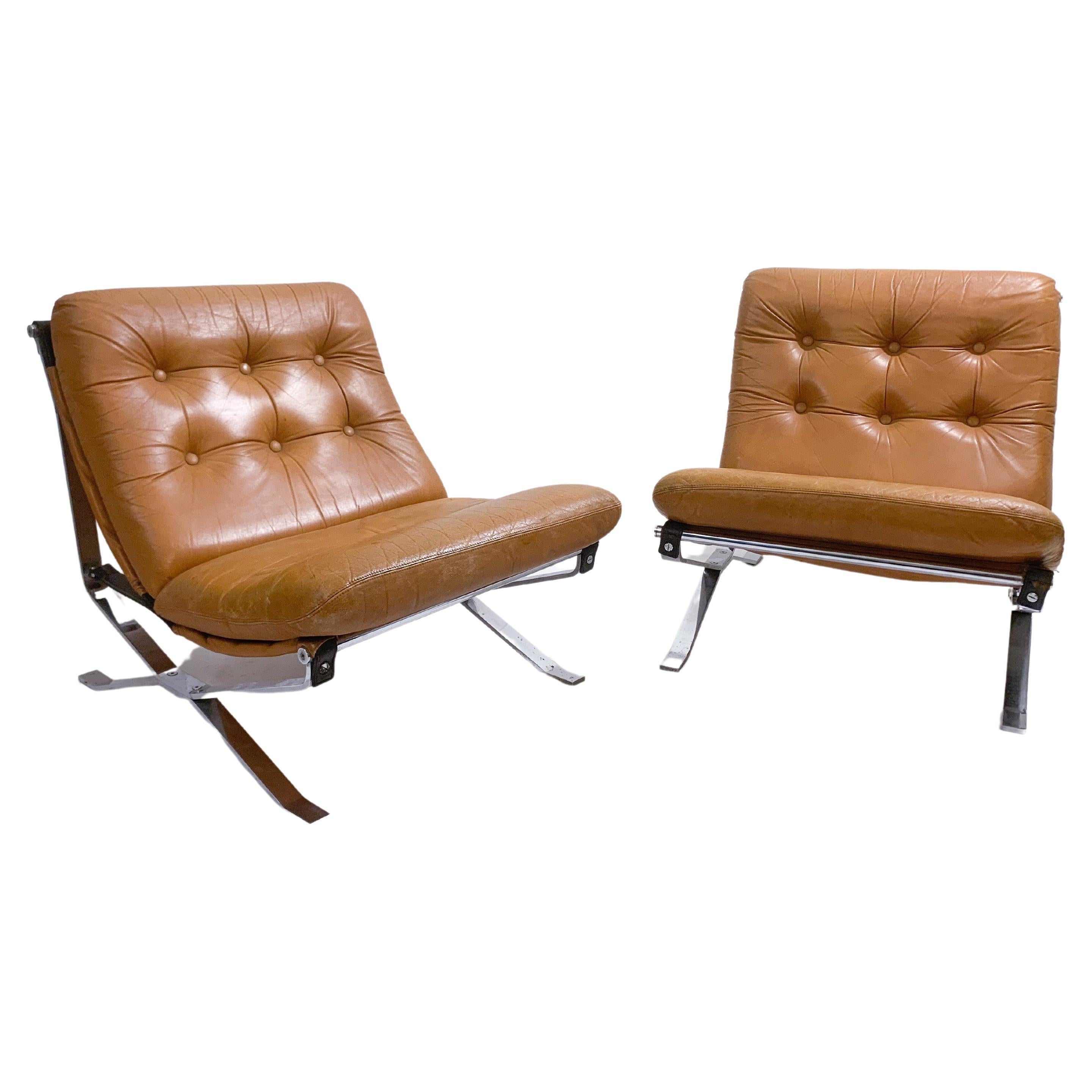 Mid-Century Modern Pair of Italian Armchairs, Original Leather, MIM, 1960s