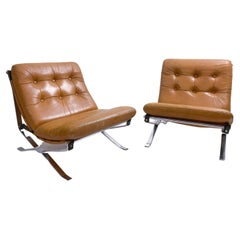 Vintage Mid-Century Modern Pair of Italian Armchairs, Original Leather, MIM, 1960s