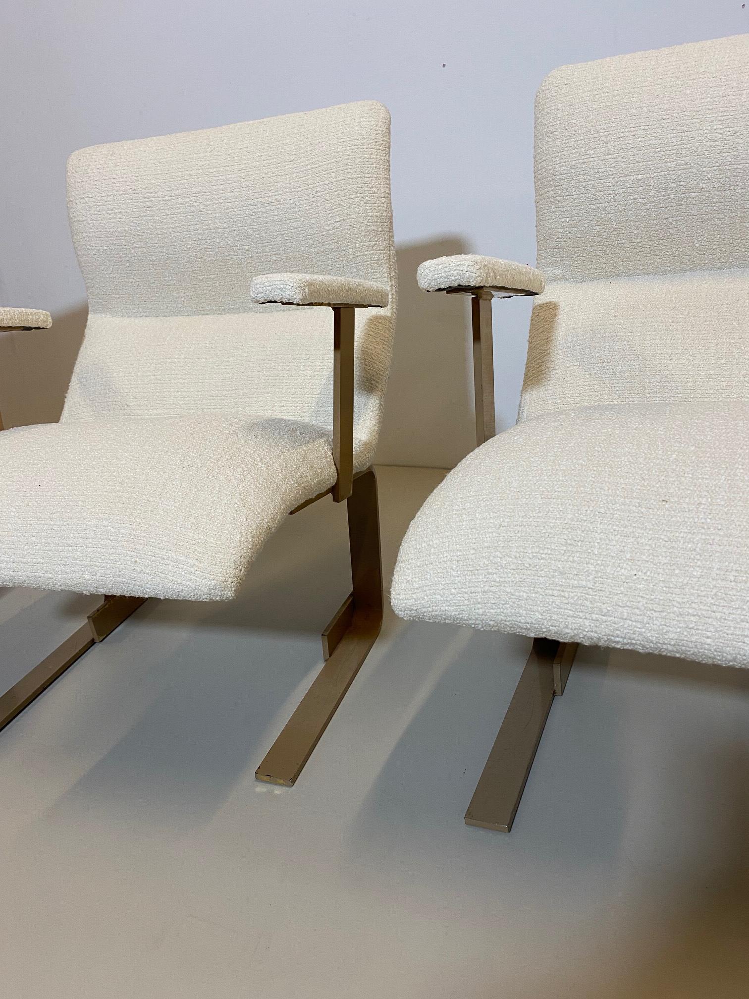 Late 20th Century Mid-Century Modern Pair of Italian Armchairs, White Bouclette Fabric, 1970s For Sale