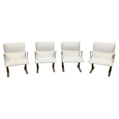 Mid-Century Modern Pair of Italian Armchairs, White Bouclette Fabric, 1970s