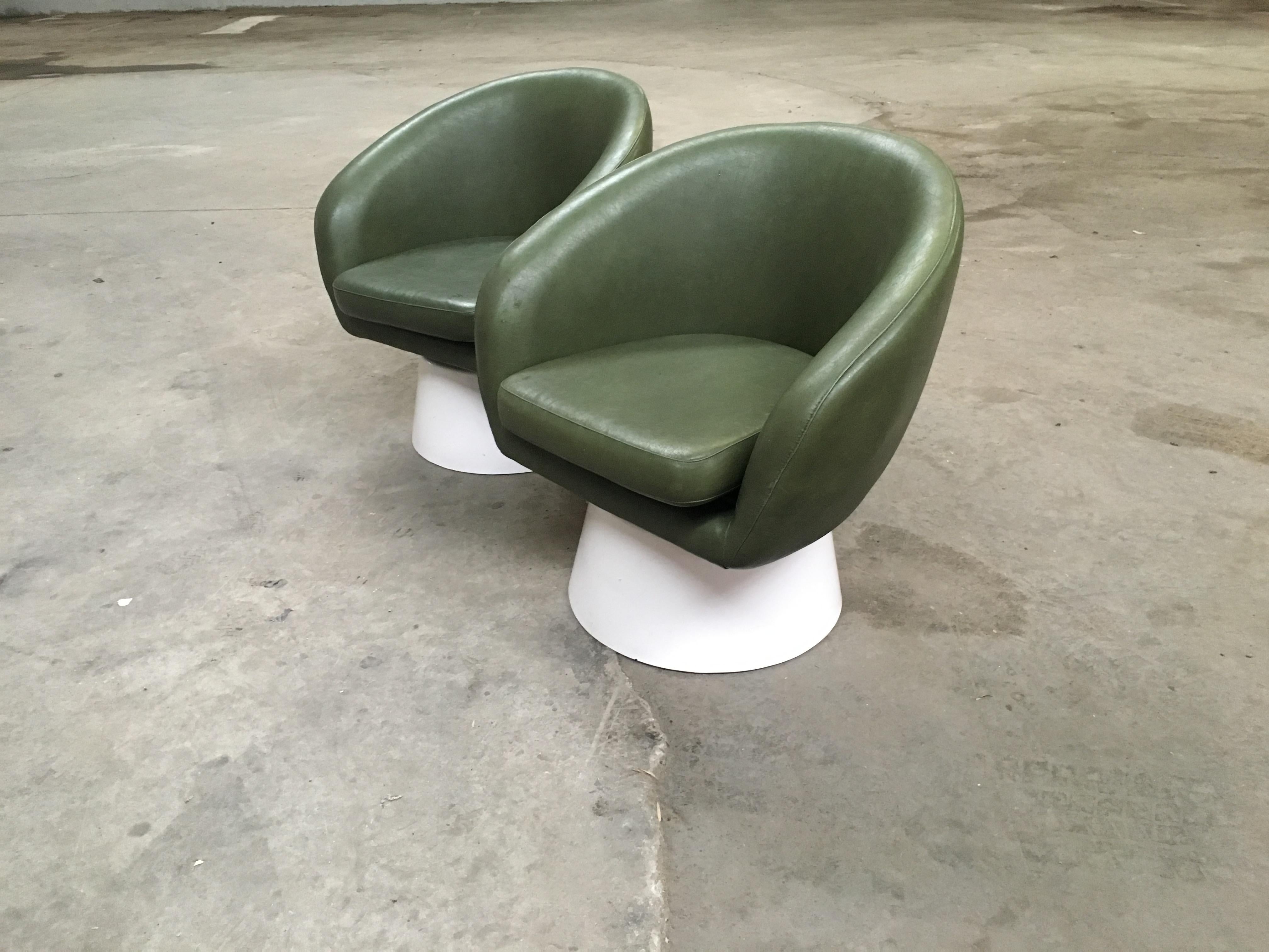 Faux Leather Mid-Century Modern Pair of Italian Armchairs with Wooden Base from 1970s