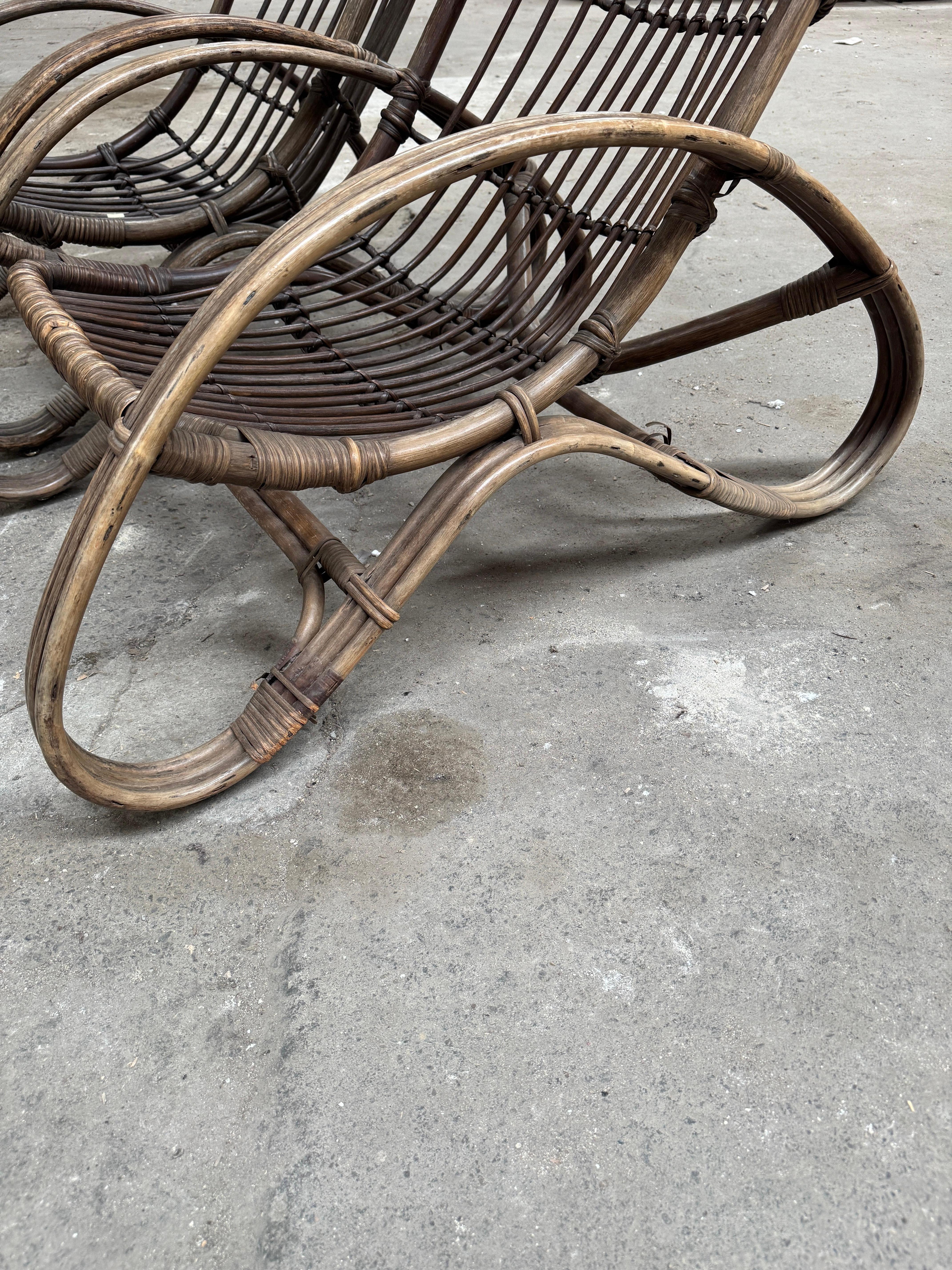 Mid-Century Modern Pair of Italian Bamboo and Rattan Armchairs by Tito Agnoli For Sale 6