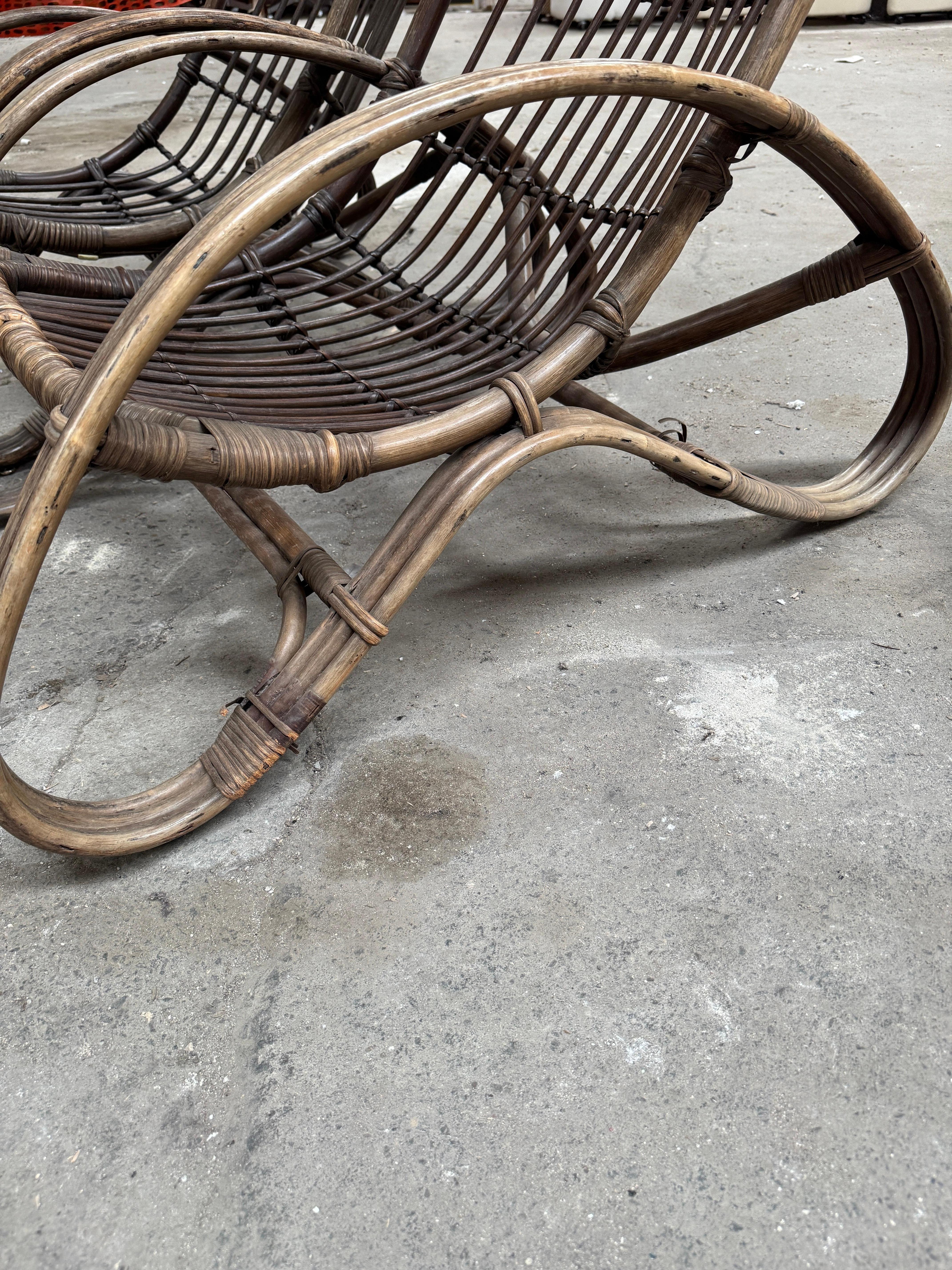 Mid-Century Modern Pair of Italian Bamboo and Rattan Armchairs by Tito Agnoli For Sale 9