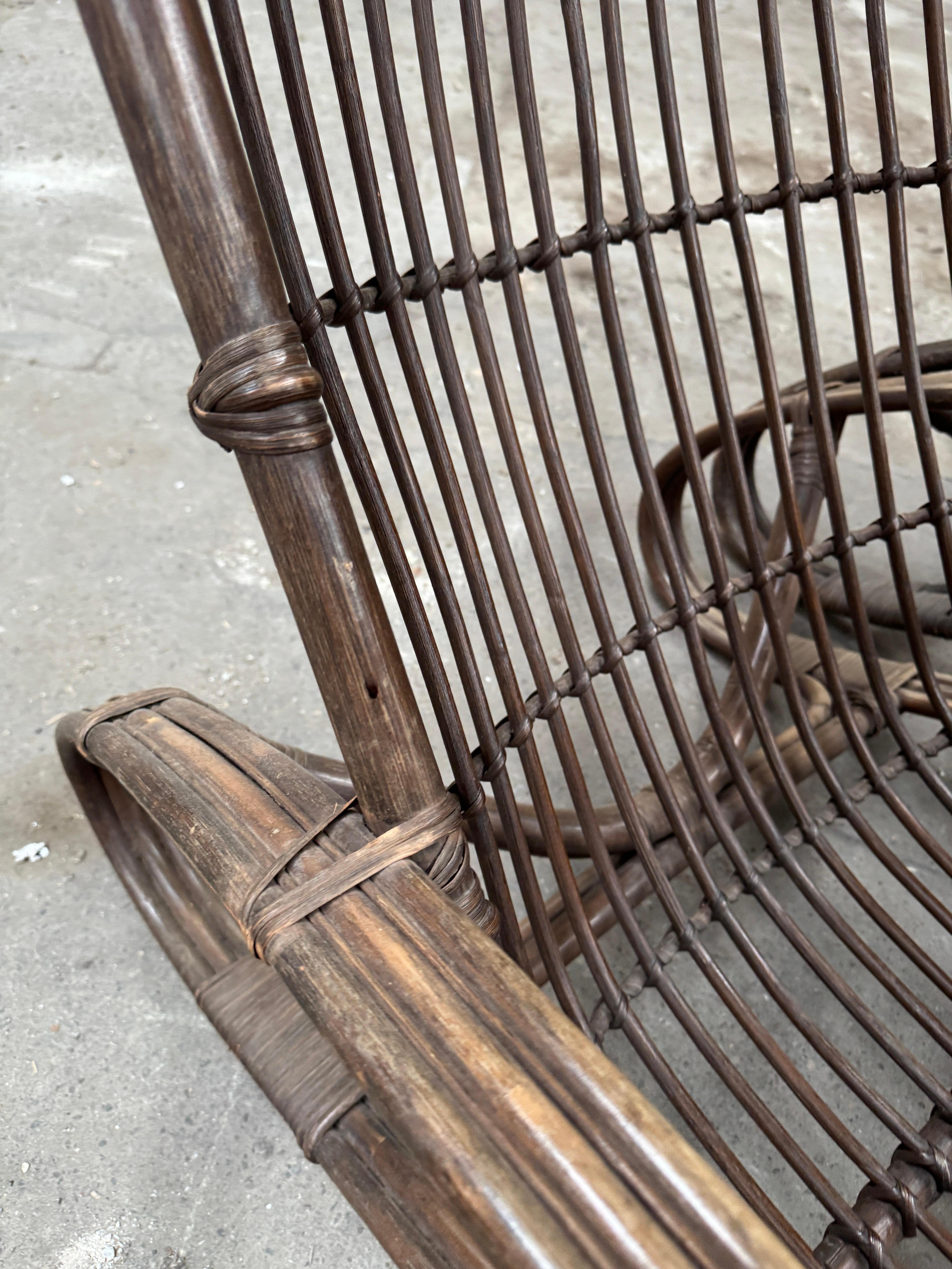 Mid-Century Modern Pair of Italian Bamboo and Rattan Armchairs by Tito Agnoli For Sale 10