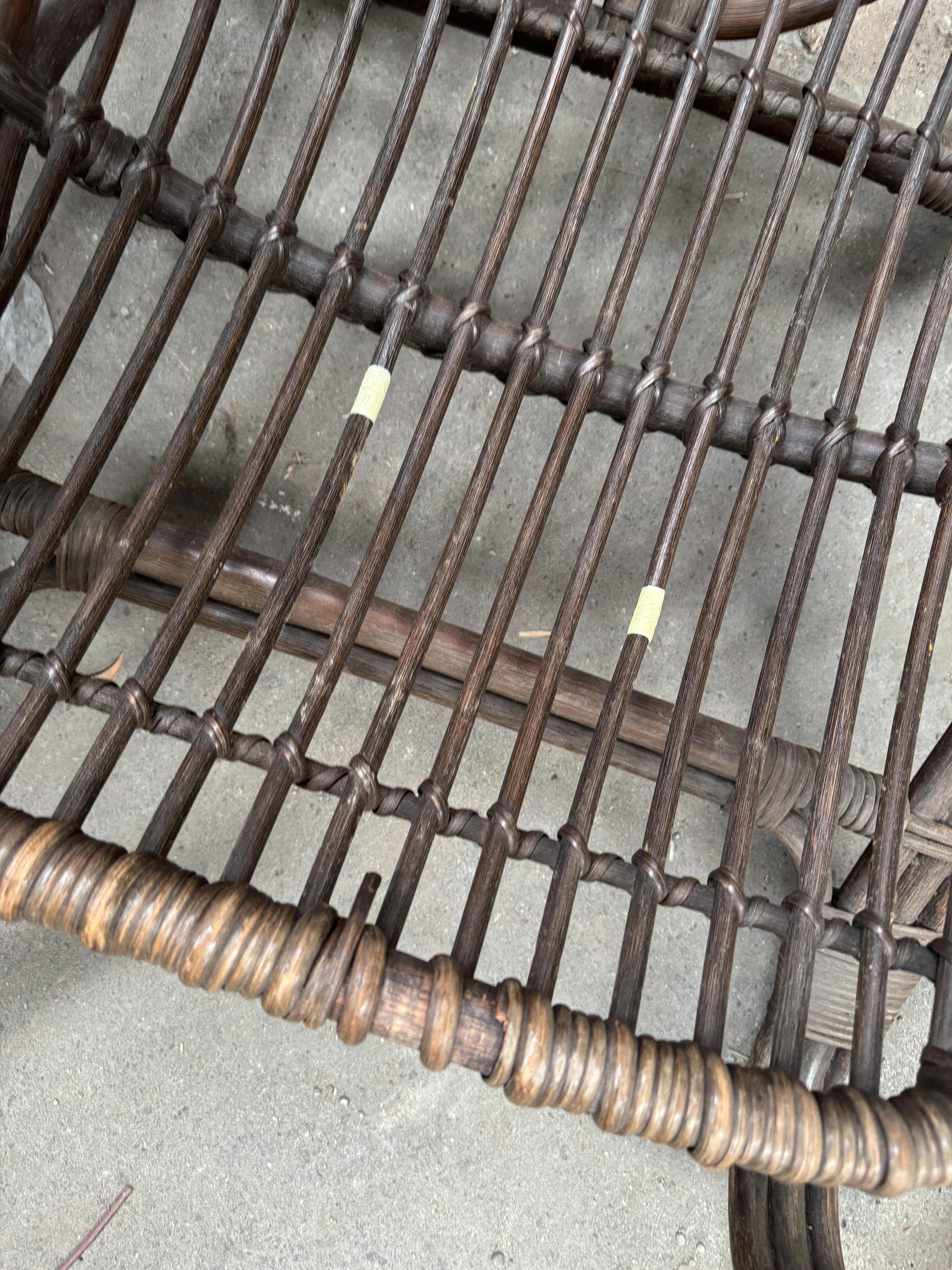 Mid-Century Modern Pair of Italian Bamboo and Rattan Armchairs by Tito Agnoli For Sale 11