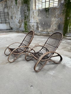 Mid-Century Modern Pair of Italian Bamboo and Rattan Armchairs by Tito Agnoli