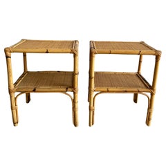 Mid-Century Modern Pair of Italian Bamboo and Rattan Night Stands or Side Tables