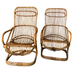 Mid-Century Modern Pair of Italian Bamboo Armchairs by Tito Agnoli for Bonacina
