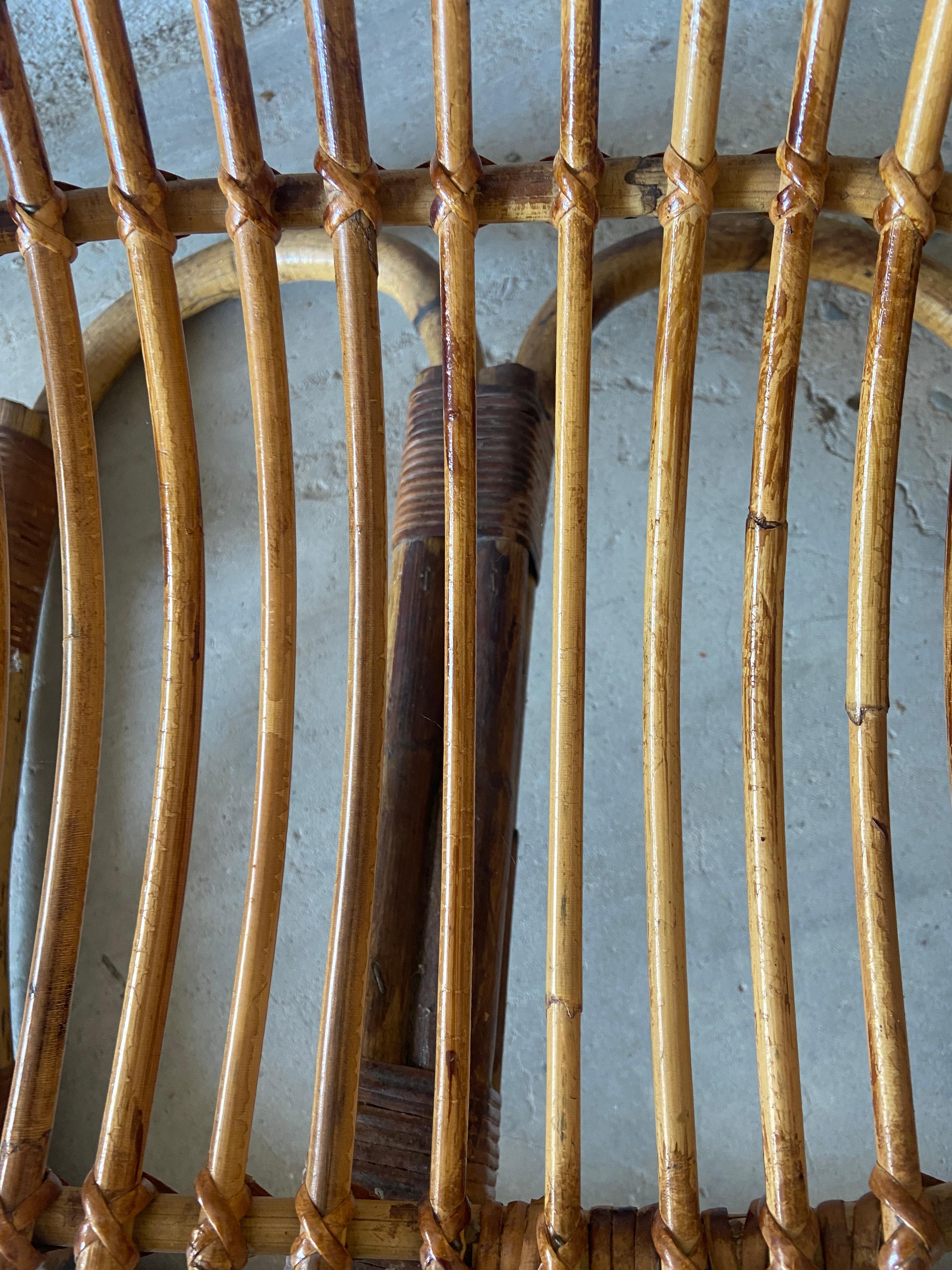 Mid-Century Modern Pair of Italian Bamboo Armchairs by Tito Agnoli 9