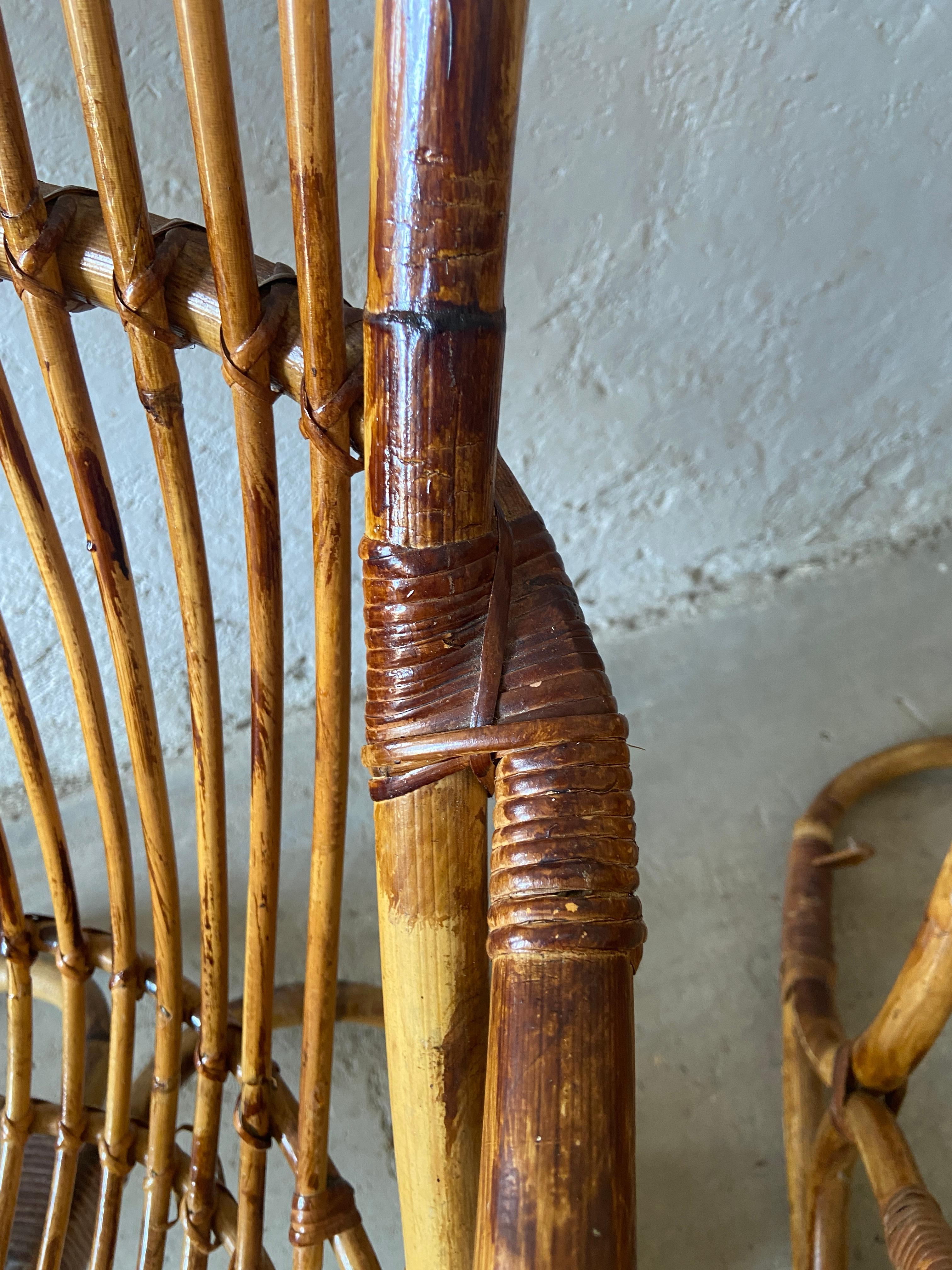 Mid-Century Modern Pair of Italian Bamboo Armchairs by Tito Agnoli 10