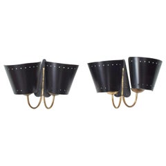 Vintage Mid-Century Modern Pair of Italian Brass Wall Sconces after Gio Ponti