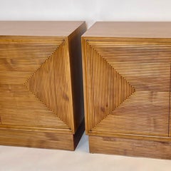 Mid-Century Modern Pair of Italian Cherry Veneer Cabinets w/ Breadsticks Doors