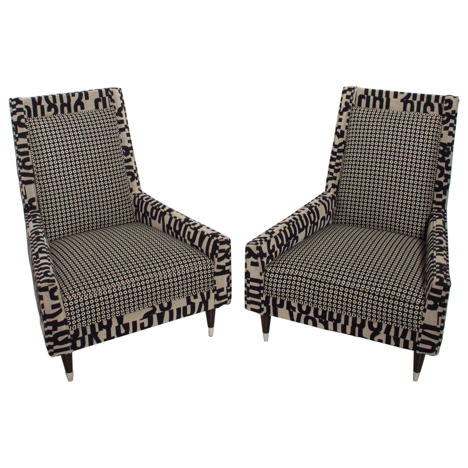 Gio Ponti Style by Arturo Pani Wild Wingback Lounge Chairs Midcentury Pair 1969