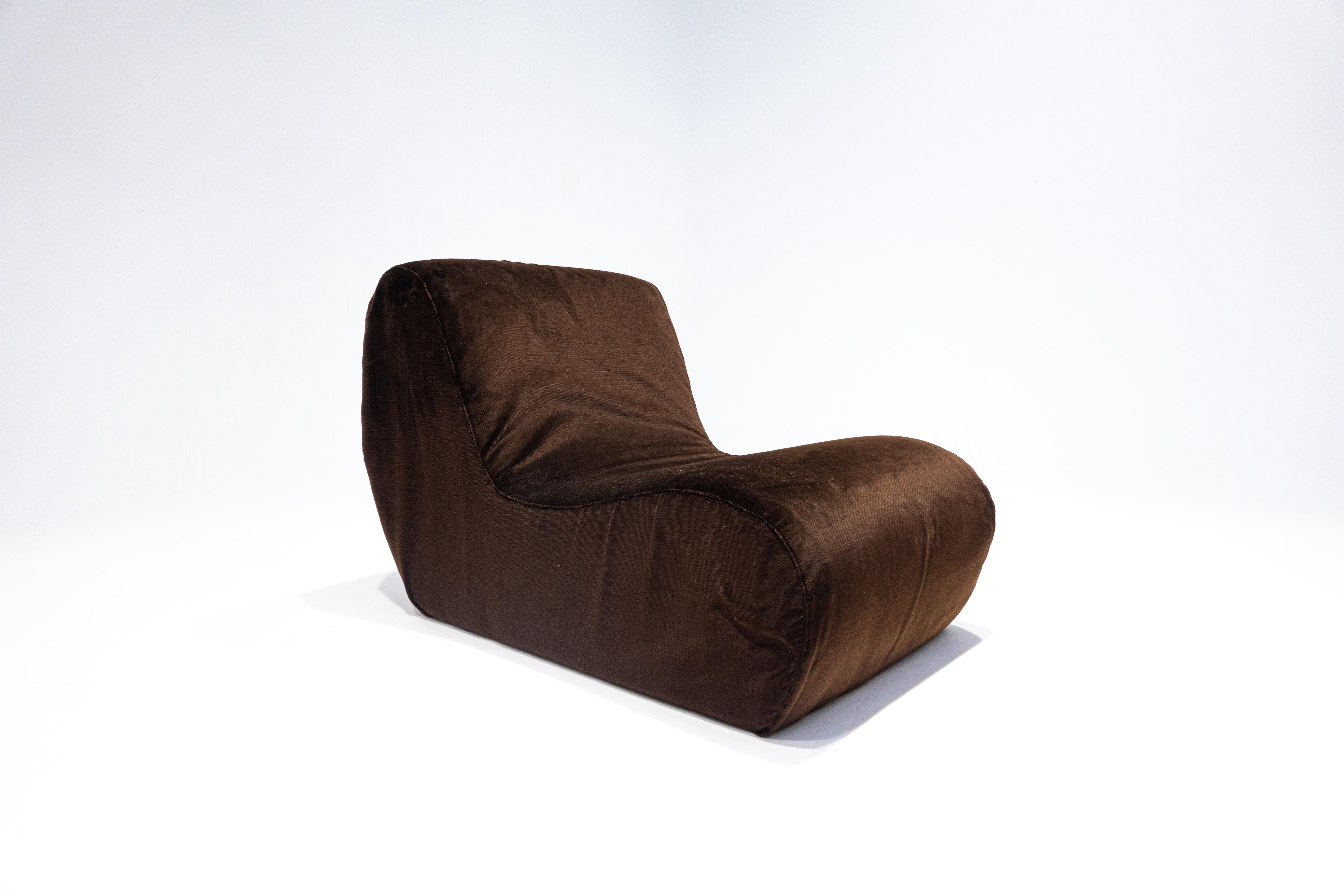 Mid-Century Modern Pair of Italian Lounge Chairs, Brown Velvet, 1960s 1