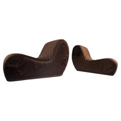 Mid-Century Modern Pair of Italian Lounge Chairs, Brown Velvet, 1960s
