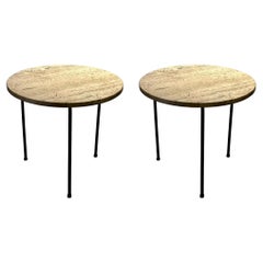Mid-Century Modern Pair of Italian Marble & Iron Small Cocktail / End Tables