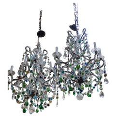 Mid-Century Modern Pair of Italian Murano Glass Chandelier with Colored Glasses
