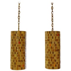 Mid-Century Modern Italian Murano Glass Tile Pendant Light Fixtures 1960s, Pair
