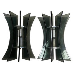 Mid-Century Modern Pair of Italian Murano Green Beveled Glass Sconces, 1960s