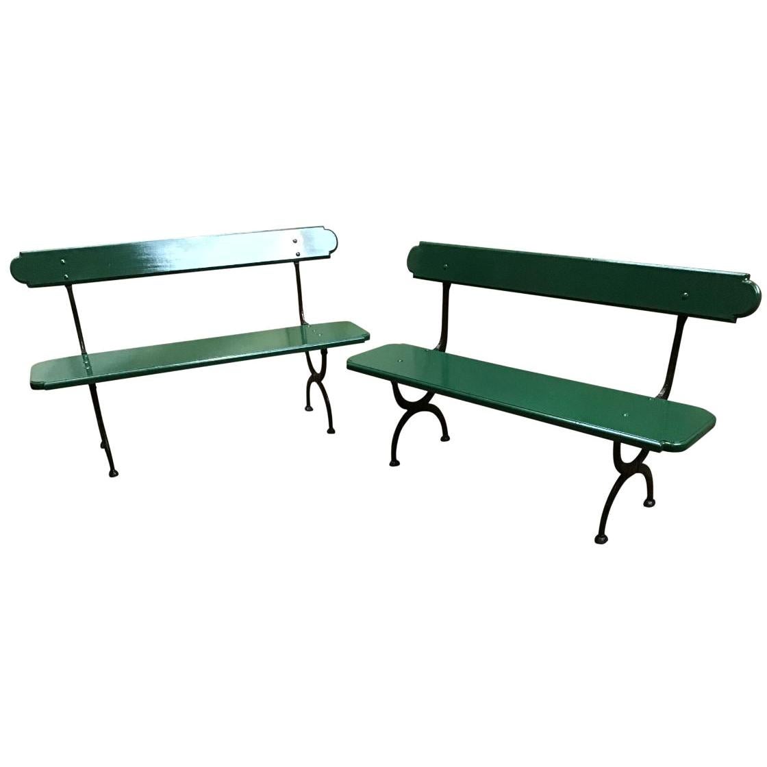 Mid-Century Modern Pair of Italian Painted Wood and Cast Iron Structure Benches For Sale